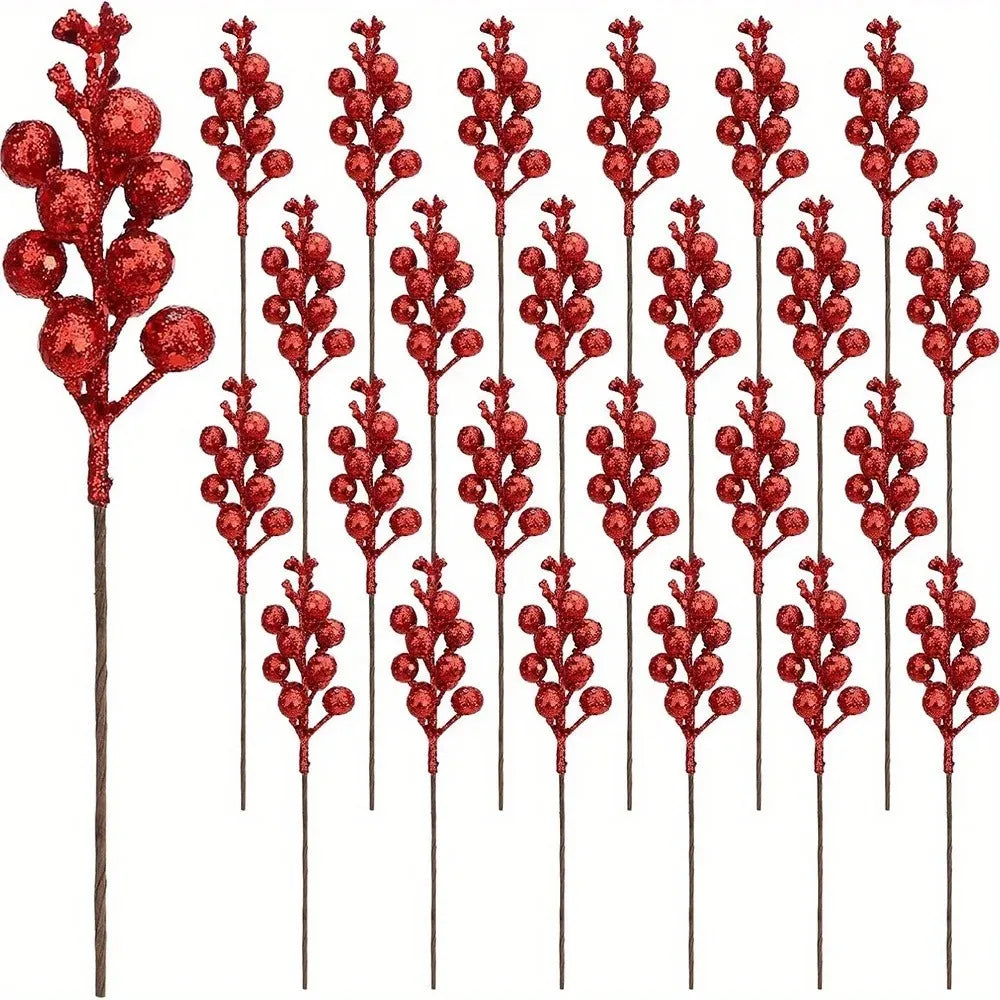 5/10Pcs Chritsmas Decoration Snowflake Red Berry Branche Chritsmas Tree Pendant for Home Decor Xmas New Year 2025 Gift Accessory