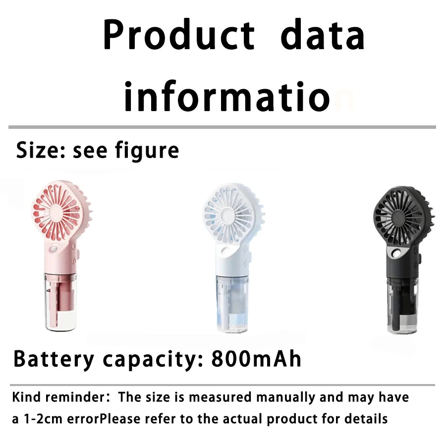 Portable Handheld Spray Fan - USB Charging Mini Humidifier Fan, Suitable for Travel and Outdoor Use as a Handheld Fan