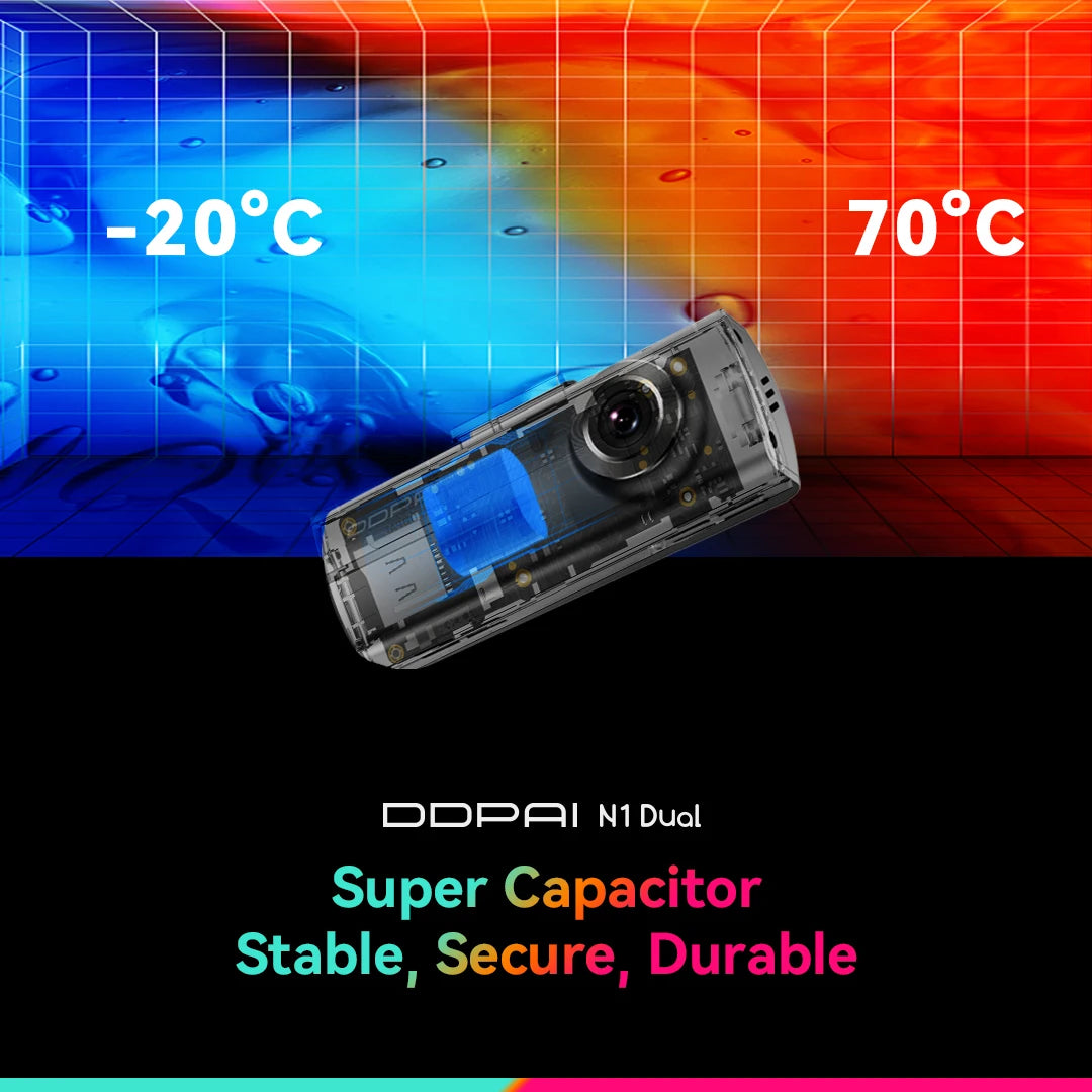 DDPAI Dash Cam  N1 Dual Front & Rear Recording NightVIS 1296P Dash Cam Recorder Car DVR   App Control