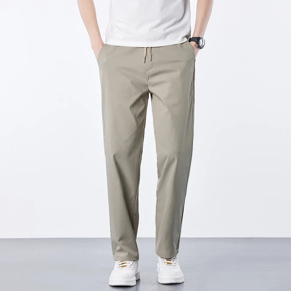 Mens Elastic Waist Casual Pants Quick Dry Wrinkle Free Slacks Summer Light Weight Trousers Spring Summer Running Golf Pants