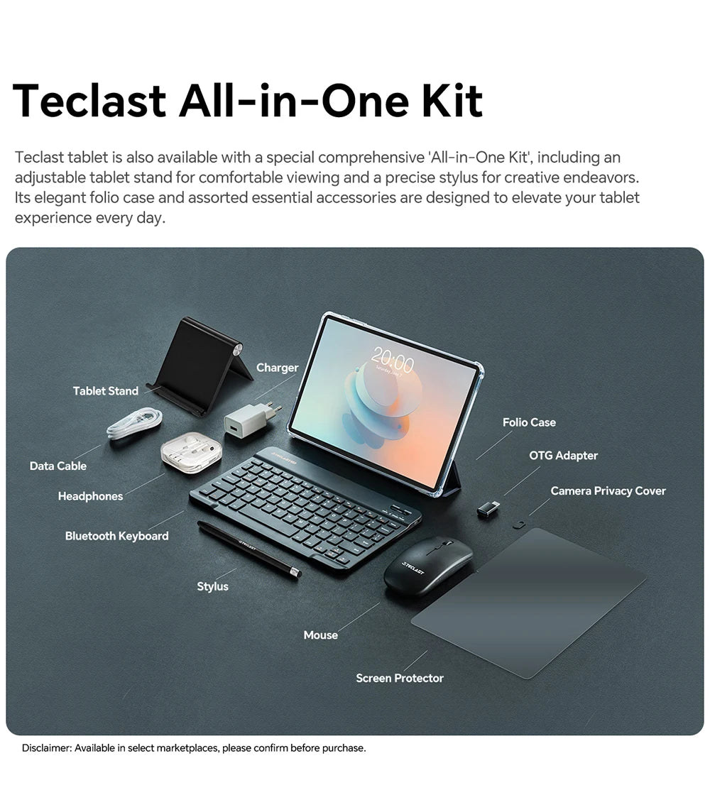 Teclast P30T Case 10.1" Tablet Ai Gemini Android 16 16Gb(3Gb+13Gb Expansion) Ram 128Gb Rom T7250 8-Core All-In-One Keyboard/Case/Mouse/Stylus/Earphones/Tablet Stand