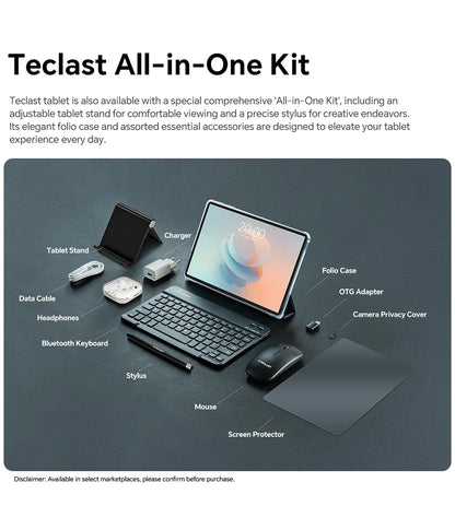 Teclast P30T Case 10.1" Tablet Ai Gemini Android 16 16Gb(3Gb+13Gb Expansion) Ram 128Gb Rom T7250 8-Core All-In-One Keyboard/Case/Mouse/Stylus/Earphones/Tablet Stand
