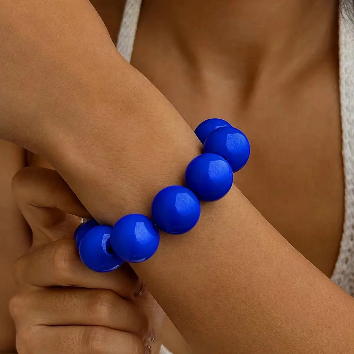 Tocona New Arrival Colorful Big Bead Bracelets for Women Personality Punk Resin Holiday Jewelry Accessories Wholesale Gift