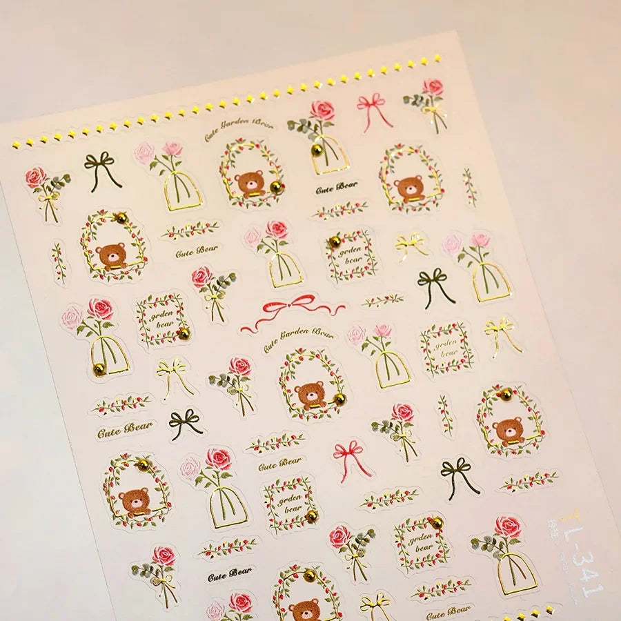Colorful 5D Happy Birthday Nail Art Sticker Cake Candle Numbers Musical Note Cute Bear Stars Cherry Self Adhesive Manicure Decal