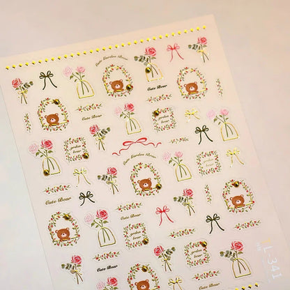 Colorful 5D Happy Birthday Nail Art Sticker Cake Candle Numbers Musical Note Cute Bear Stars Cherry Self Adhesive Manicure Decal