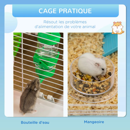 3-level rodent hamster Cage with tunnel, bottle of water, wheel, house, dark ladder. 59L x 36W x 47H cm rat cage hamster cage animals cage rat rat hamster cage