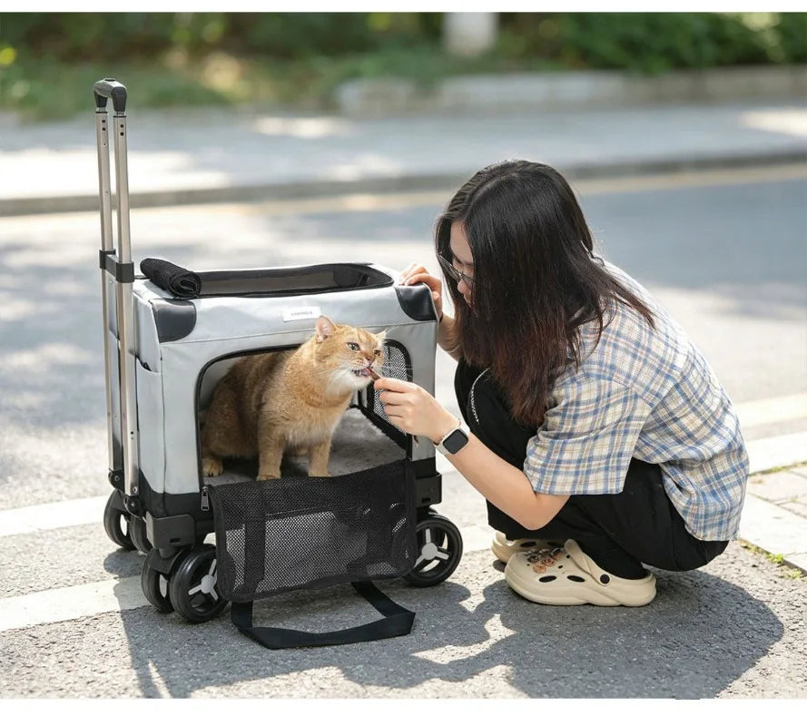 Large Wheel Breathable Pet Rolling Carrier Large Capacity Travel Bag For Two Cats Dogs Portable Car Pet Stroller