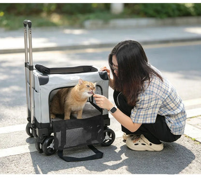 Large Wheel Breathable Pet Rolling Carrier Large Capacity Travel Bag For Two Cats Dogs Portable Car Pet Stroller