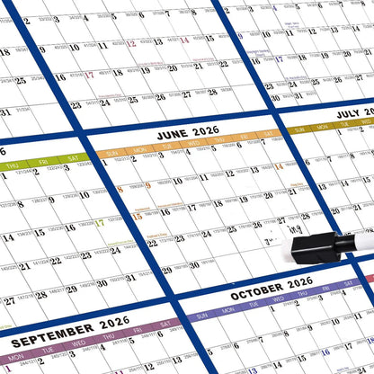 NEW Large Wall Calendar Dry Erase 12 Month Wall Annual Calendar 2026 Yearly Schedule Organizer For Indoor Home Fridge Office