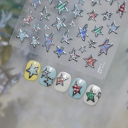 Metal Star Nail Stickers Exquisite 5D Bronzing Silver Five-pointed Star Mini Nail Art Stickers DIY Self Adhesive Manicure Decals