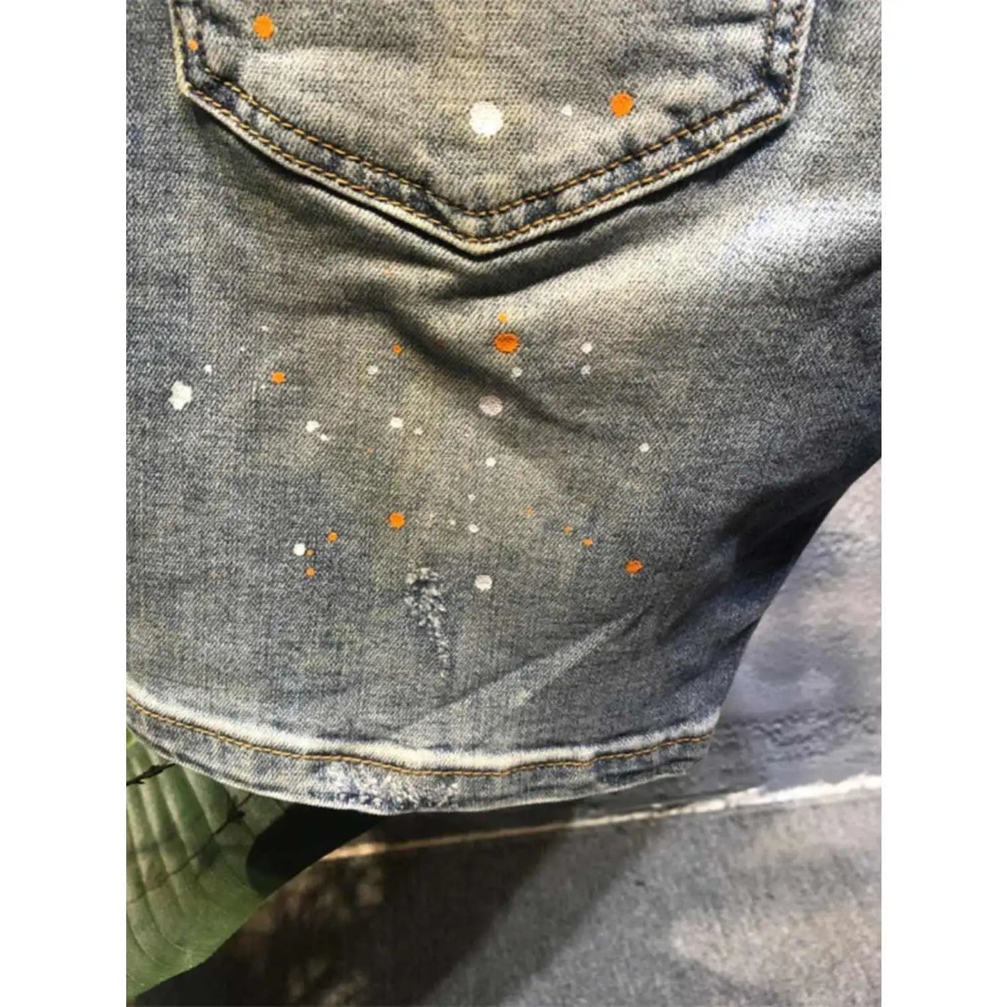 Summer Trendy Brand Handsome Denim Shorts Men's Washed Embroidered Patch Trendy Short Pants Ripped Slim-fit Elastic Middle Pants