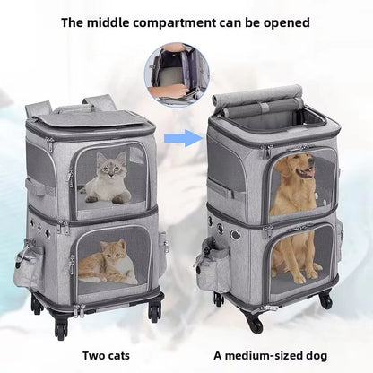 Double Backpack Foldeable Lightweight Pet Stroller For Two Dogs And Cats Outdoor Travel With 4 Wheels