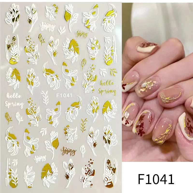 Black and White Love Flowers Line Art 3D Stickers Nail Decals Nail Art Accessories Butterfly Rose Nail Stickers Nail Sliders
