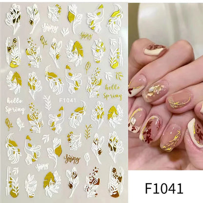 Black and White Love Flowers Line Art 3D Stickers Nail Decals Nail Art Accessories Butterfly Rose Nail Stickers Nail Sliders