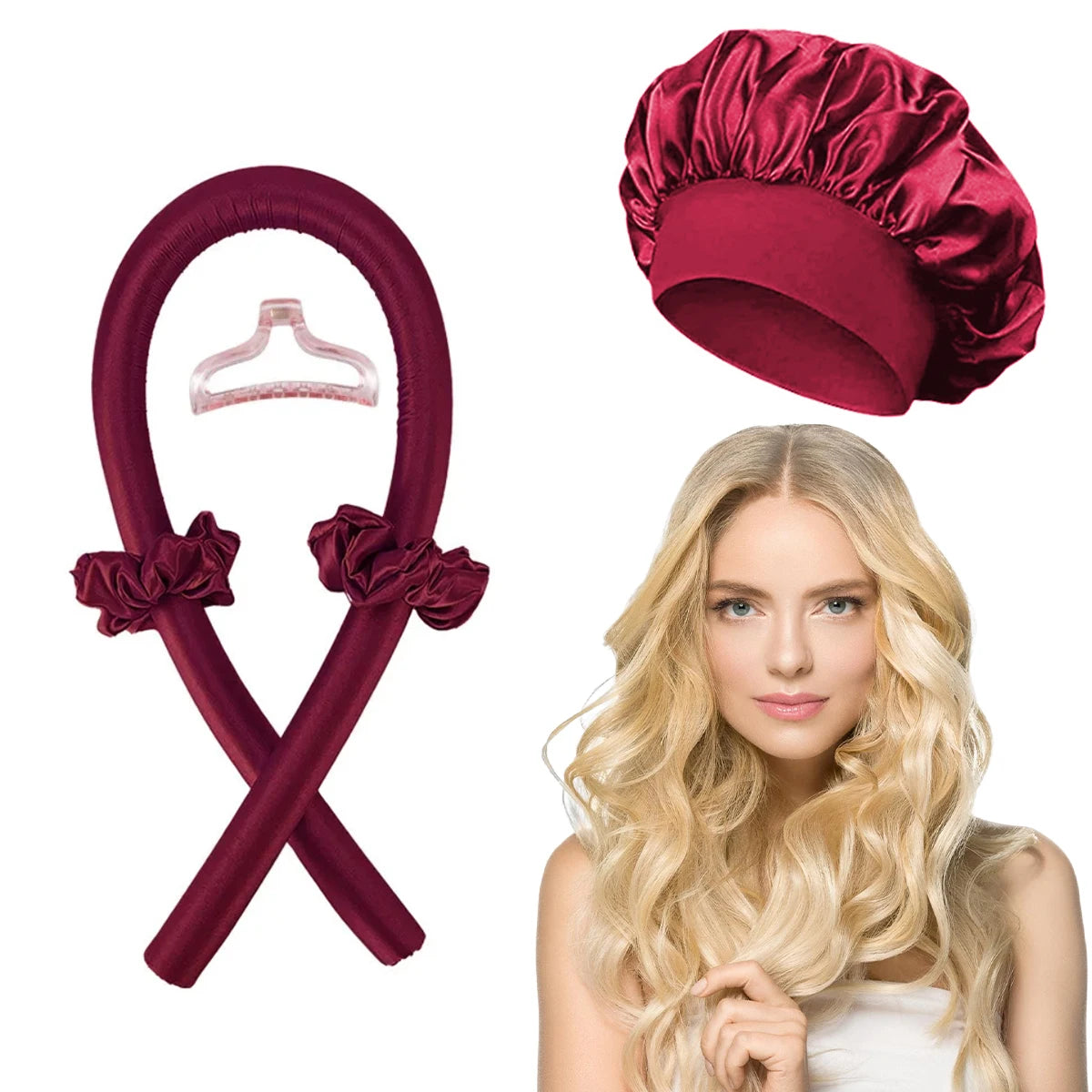 Heatless Curling Rod Headband Satin Bonnet Set No Heat Hair Curler Hair Rollers Soft Curlers Lazy Curls Sleeping Hat Night Cap