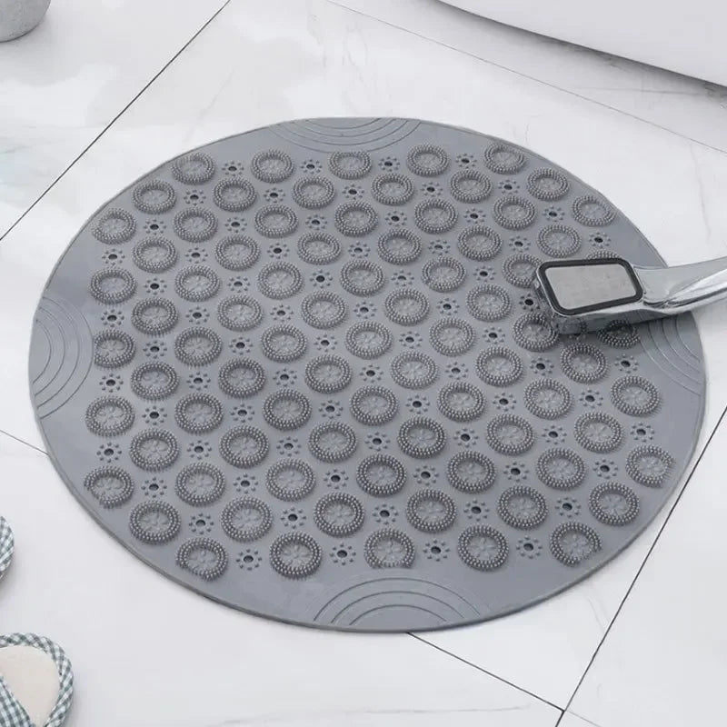 Bathroom Mat Anti-slip Sucker Round PVC Bath Mat with Drain Hole Silicone Bathing Rugs Foot Massage Pad Bathtub Soft Shower Mat