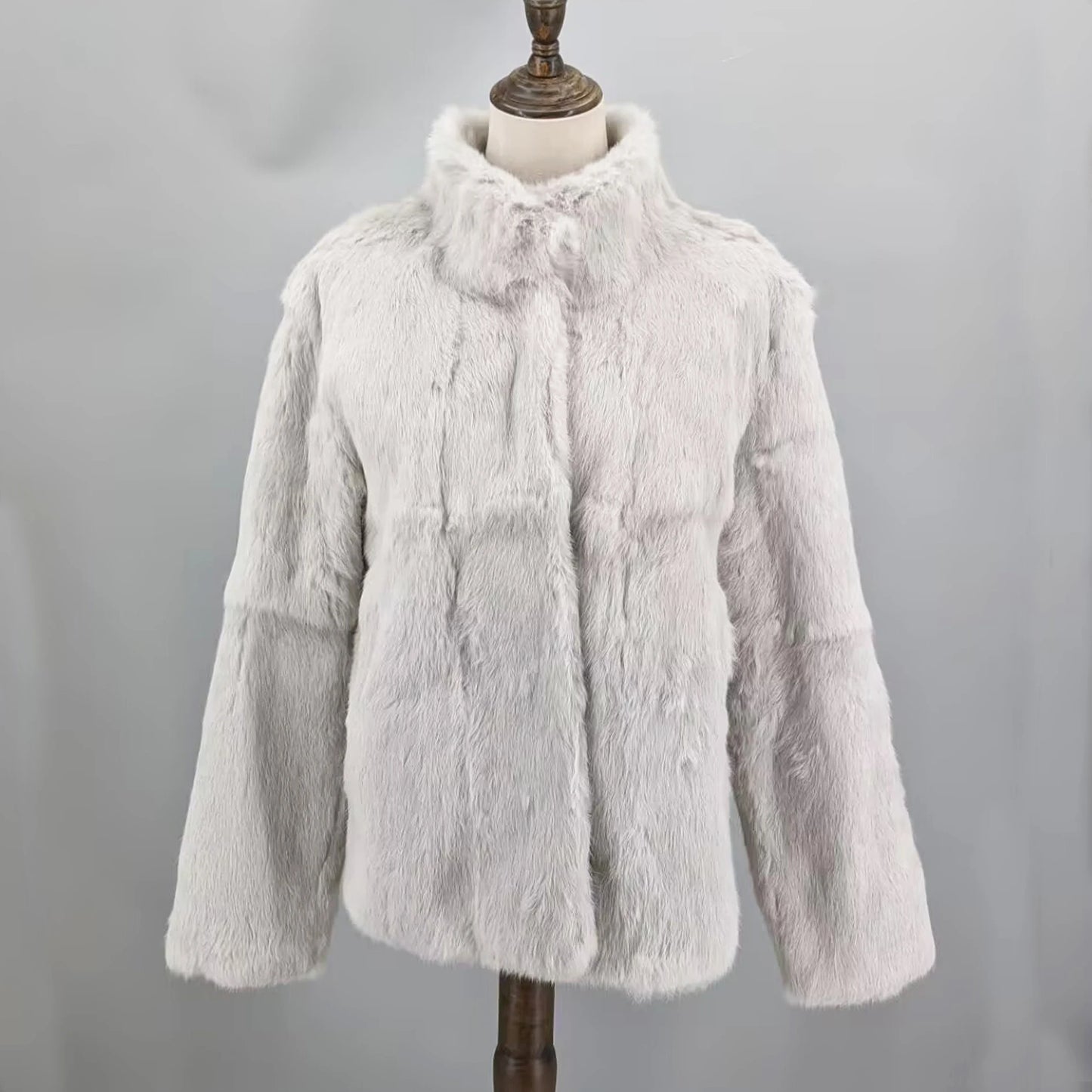Women Real Rabbit Fur Coat High Collar Winter Jacket Make of One Rabbit Fur Cross Mink Pattern