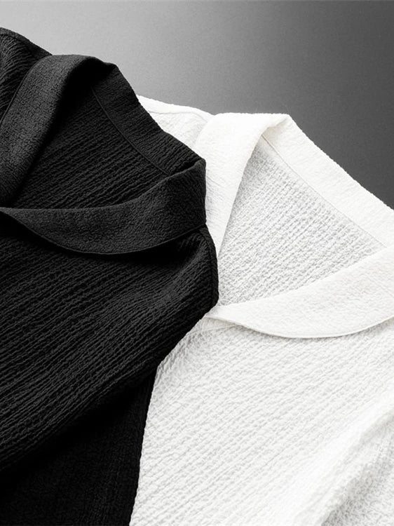 Summer Linen Set Men's Short Sleeve T-Shirt Tang Suit Style Casual Men's Wear Complete Set Lightweight Ice Silk Material