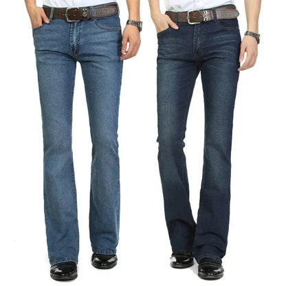 Male Bell Bottom Denim Trousers Slim Black Boot Cut Jeans Men's Clothing Casual Business Flares Pants