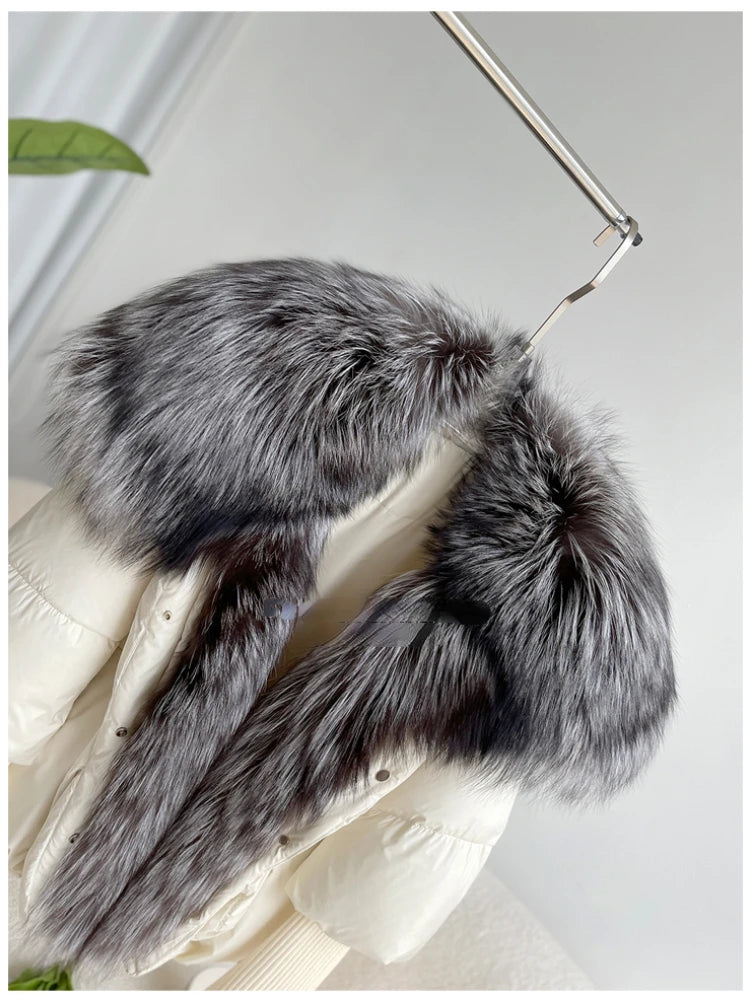2024 Winter Women Warm Coat Oversized Real Fox Fur Collar Thick Luxury Outerwear New Fashion 90% Goose Down Jacket