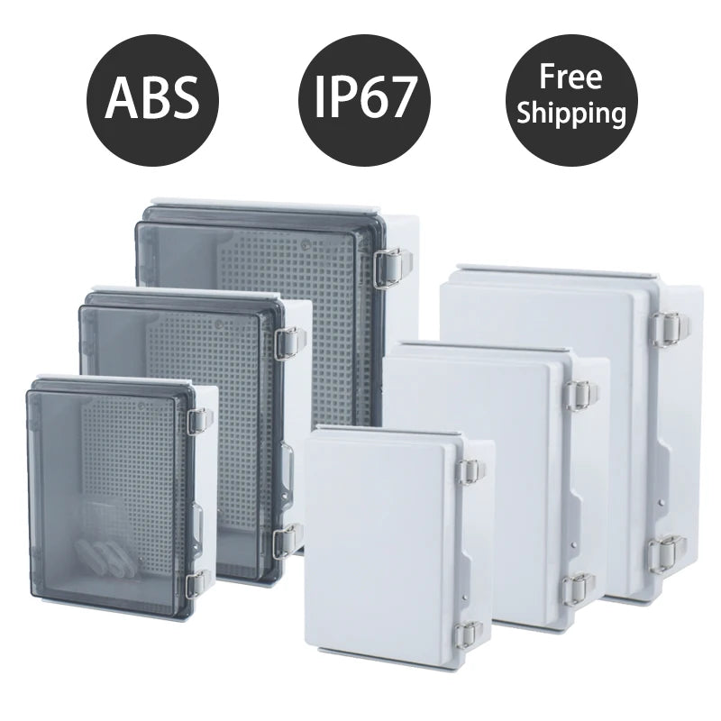 IP67 Waterproof Gray/Transparent Cover Enclosure Juction Box ABS Plastic Outdoor Electronic Instrument Hinge Case