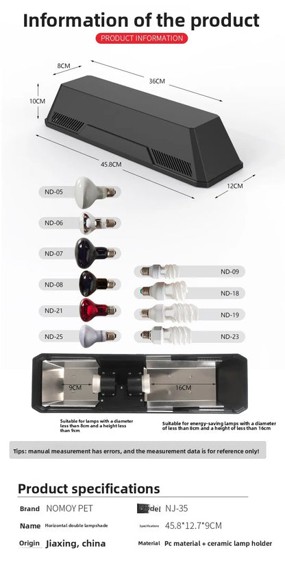 NOMOY Dual Lamp Basking Fixture - Highly Reflective Aluminum Dome for Maximum Heat & UVA/UVB Light Projection