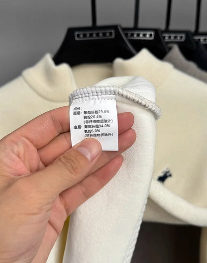 High quality half zipper knitted sweater men fashion luxury brand embroidery designer new top plush warm thick casual men's wear