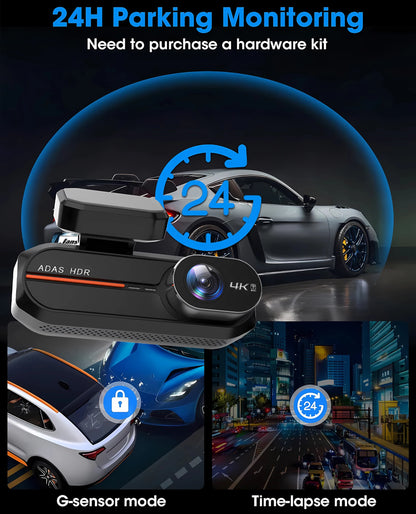 4K 3840*2160P Dash Cam WiFi GPS ADAS Front 4K Rear 2.5K DVR Video Recorder 24H Night Vision Dashcam Car Camera For Car Black Box