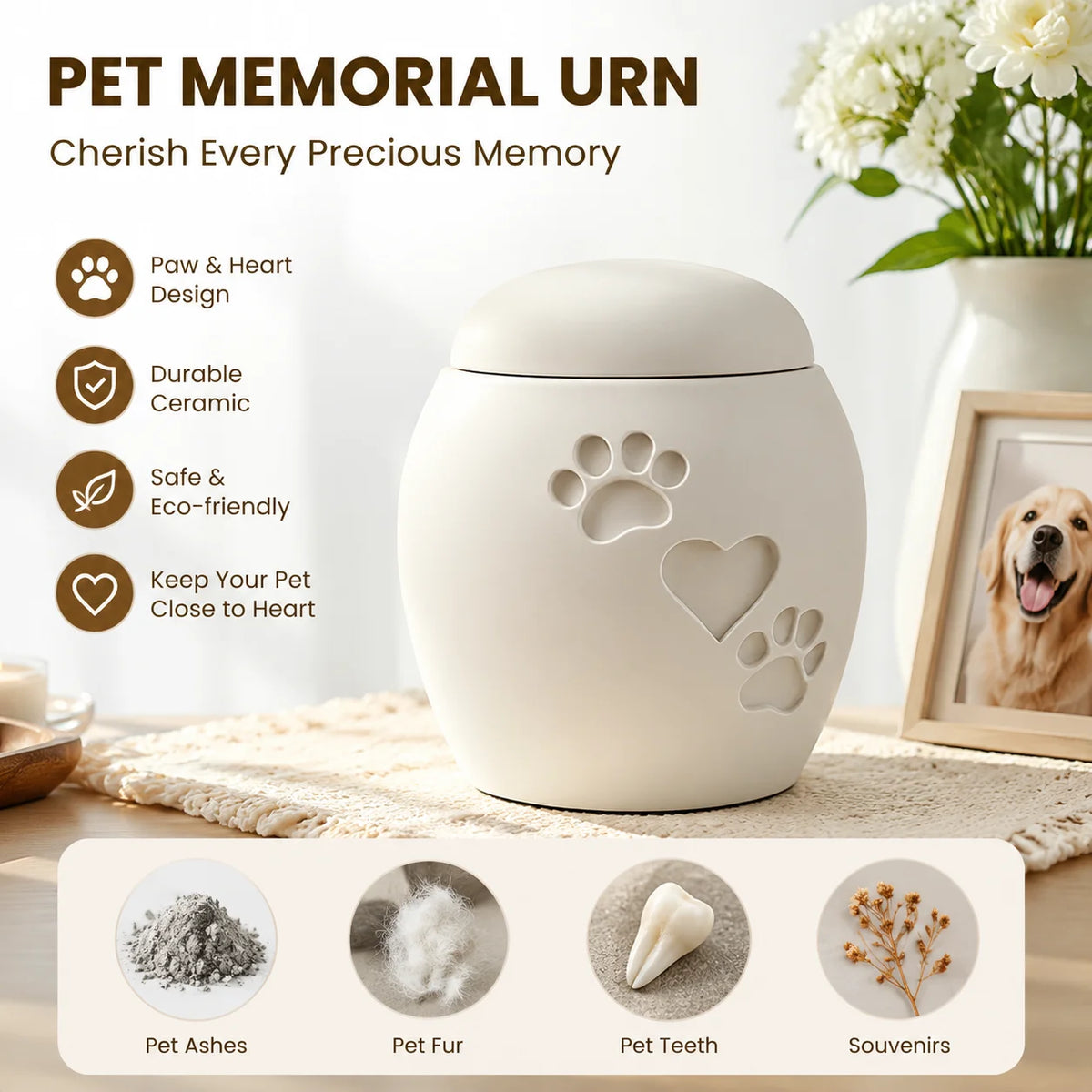 Pet Cremation Memorial Urn Cat Dog Ashes Storage Box Commemorative Keepsake Container For Pet Fur And Teeth Ornament