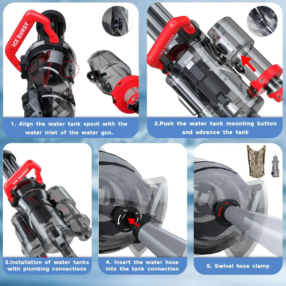 2025 The Strongest Gatling Electric Water Gun Toy, Summer Beach Pool Battle Light Shooting Water Gun Boy Adult Children Gifts