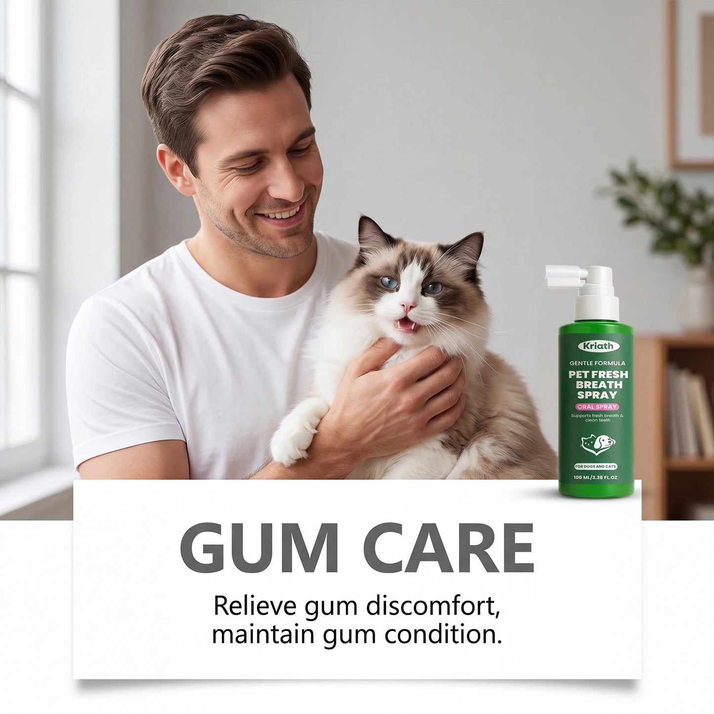 Kriath Pet Fresh Breath Oral Spray Removing Plaque Buildup Eliminate Bad Odor Relieve Oral Discomfort Pet Teeth & Gum Care Mist