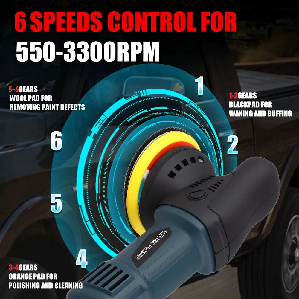 Podofo 980W Electric Buffer Polisher 5” Orbital Polisher 550-3300 RPM for Car Waxing Detailing Polishing