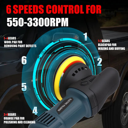 Podofo 980W Electric Buffer Polisher 5” Orbital Polisher 550-3300 RPM for Car Waxing Detailing Polishing