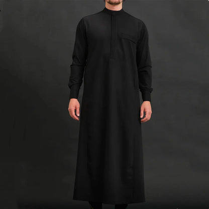 Muslim Men's Formal Thobes Long-Sleeved Solid Color Loose Traditional Islamic Men's Clothing Kaftan Festival Arabic Ethnic Style