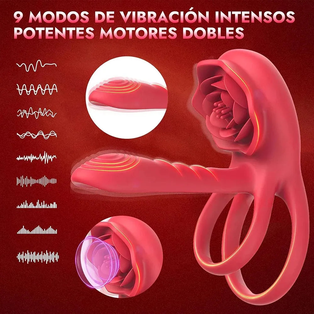 Male Penisring Delay Ejaculation Rose Lock Ring Vibrator G Spot Nipple Clitoral Stimulator for Women Sex Toys for Couple 18+