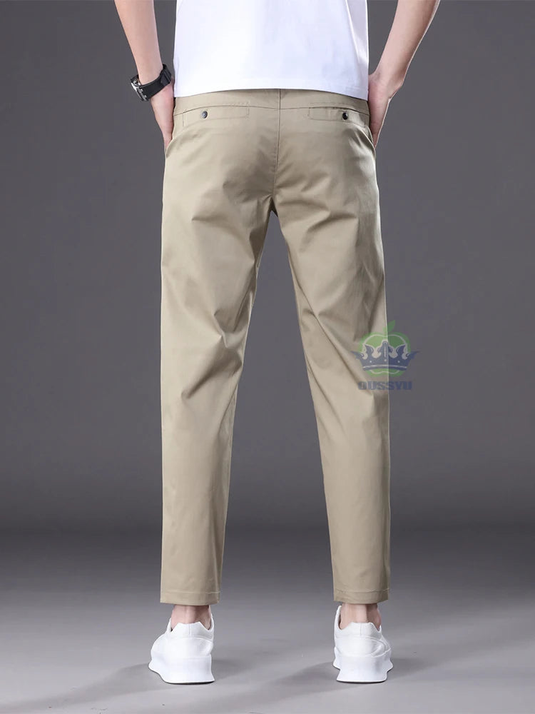 Summer High Quality Cotton Ankle Length Casual Pants Men Business Slim Elastic Waist Jogger Outdoors Korean Work Suit Trousers