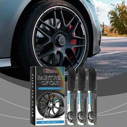 3pcs Black Alloy Wheel Scratch Repair Pen Set Professional Car Rim Scuff Remover DIY Touch-Up Paint Kit for Gloss Black Wheels