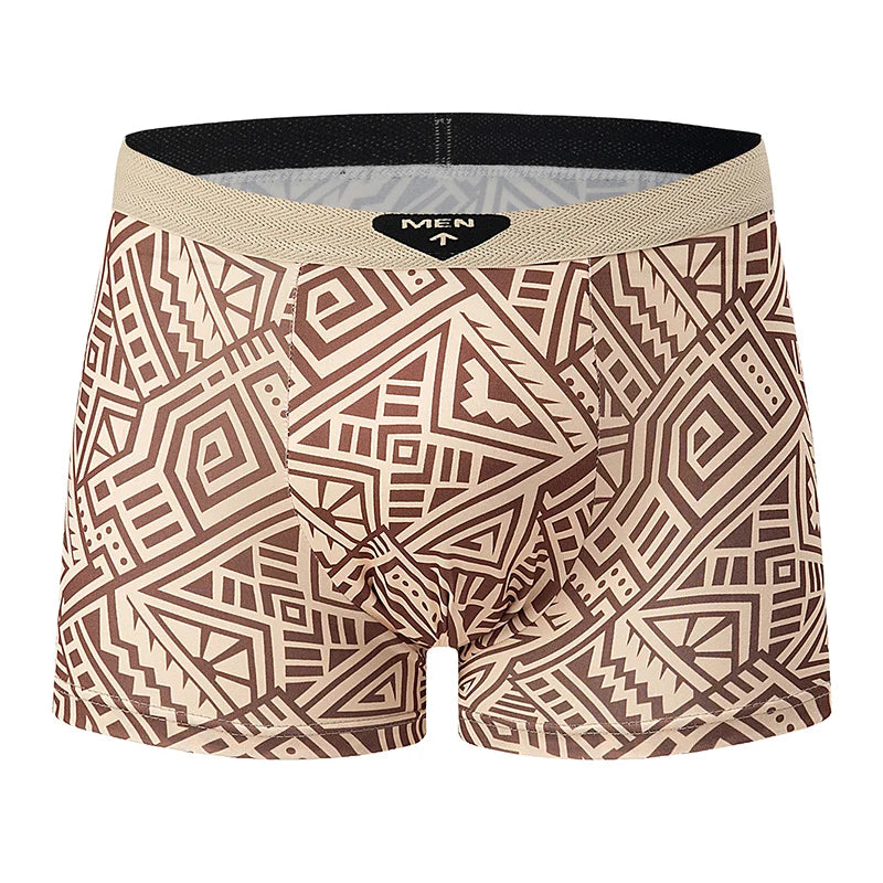 4-piece Set Of Men's Seasonal Fashionable Printed Underwear Comfortable Elastic Waist Flat Angle Pants Plus Size Casual Shorts