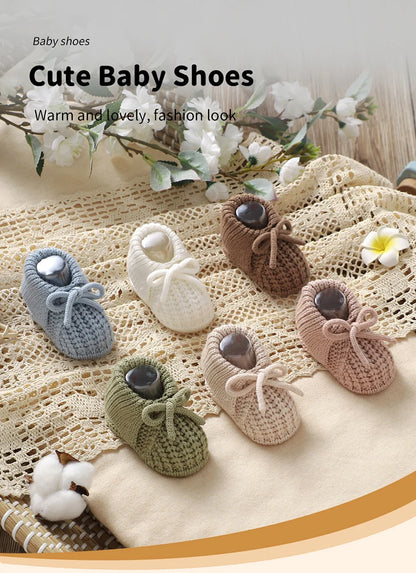 Baby Shoes Knitted Infant Child Bed Footwear 0-18M Cute Turn-down Breathable Newborn Boys Girls Walk Boots Fashion Solid Bandage