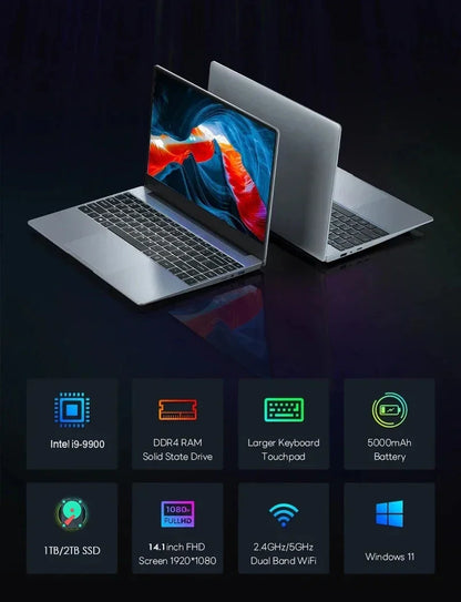 15.6" FHD 1080P Slim Metal Gaming Laptop Intel Core i9-9900 32GB DDR4 RAM 2TB M.2 SSD Windows 11 Pro Fingerprint Unlock Backlit