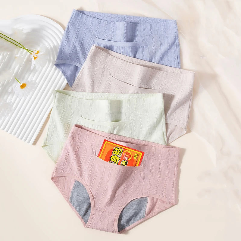 4Pcs Women's Menstrual Panties Physiological Pants Leak Proof Underwear Ladies Period Panty High Waist Cotton Briefs Lingerie