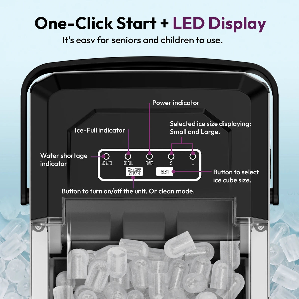 LOEFME 12kg/24h Electric Ice Maker Desktop Fully Automatic Bullet Ice Fast Ice Maker Machine Self-Cleaning Home Cafes Camping