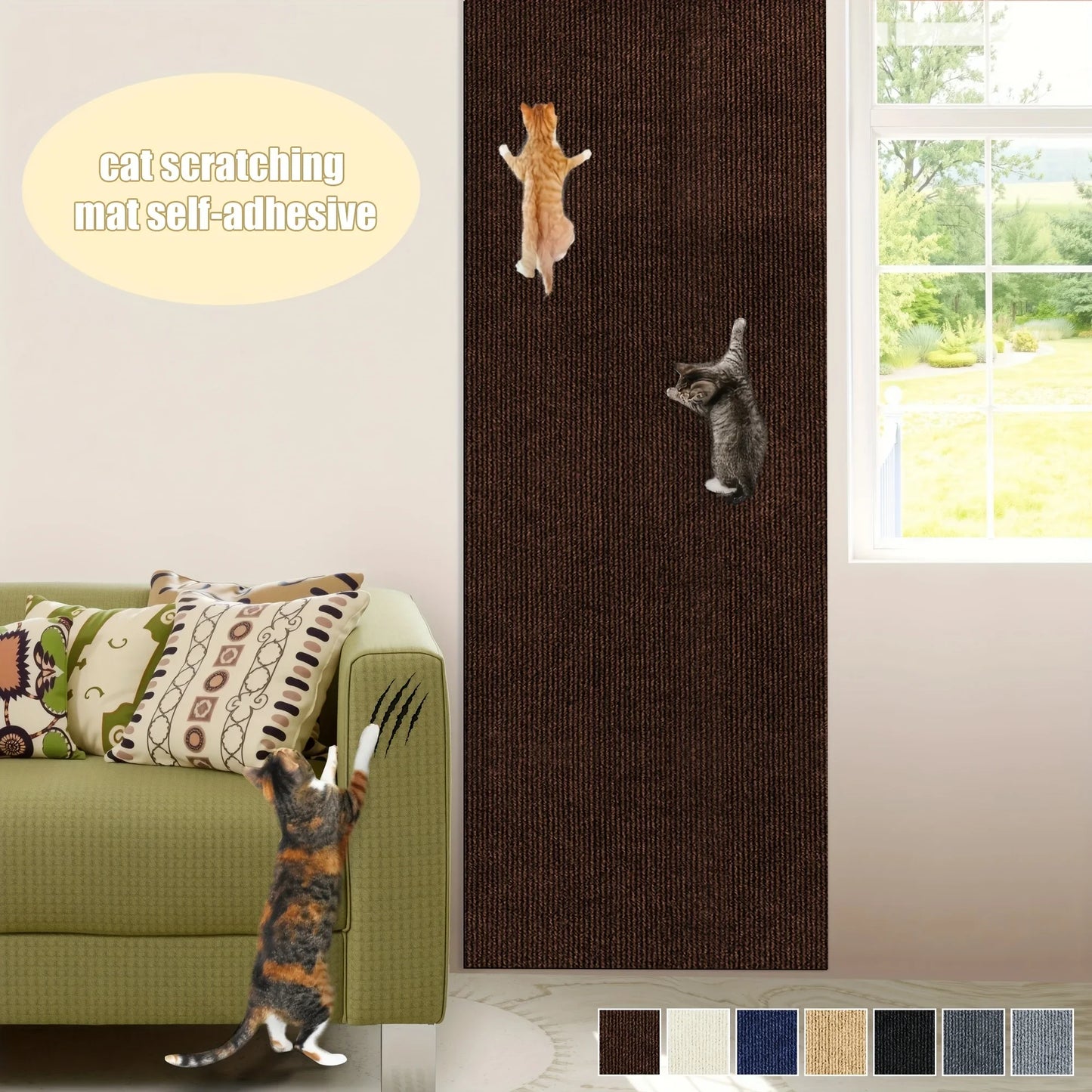Cat Carpet Cat Scratching Mat Trimmable Self-Adhesive Carpet DIY Climbing Scratcher Scratch Furniture Protector Covering Posts