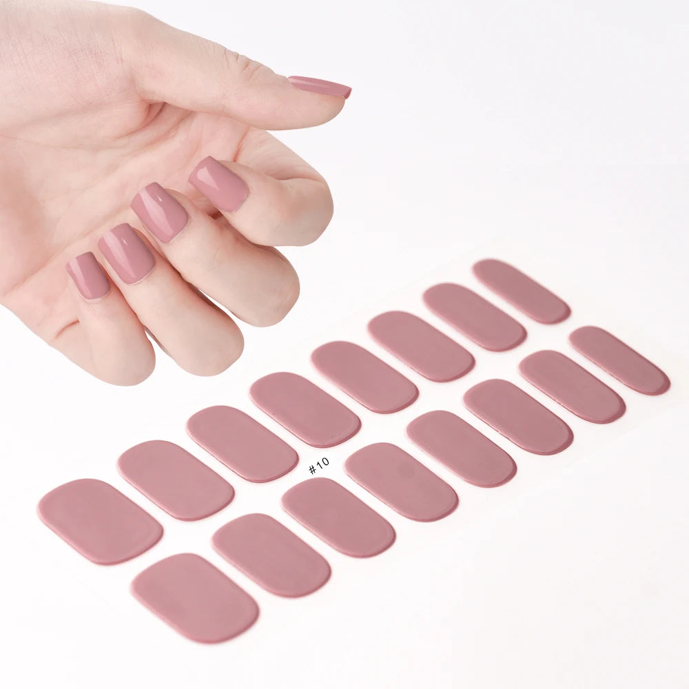 1Sheet Cured Gel Nail Strips Sticker Long-Lasting Nail Polish Strips Wraps Full Cover Gel Nail Art Stickers UV/LED Lamp Required