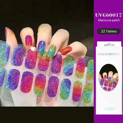 16/22 Tips Semi Cured Gel Nail Stickers for UV Lamp Designer Adhesive Nail Gel Wraps DIY Long-lasting  Nail Decoration