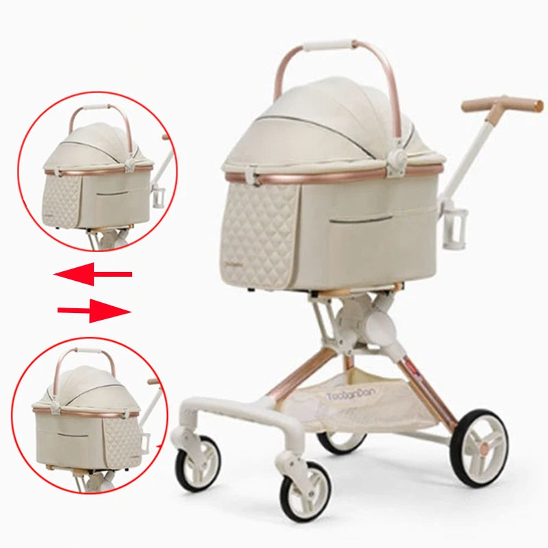 Foldable Pet Cart Strollers Basket Change Direction Medium Dogs Strollers Detachable Cat Dog Trolley Carrier Wheels Outdoor