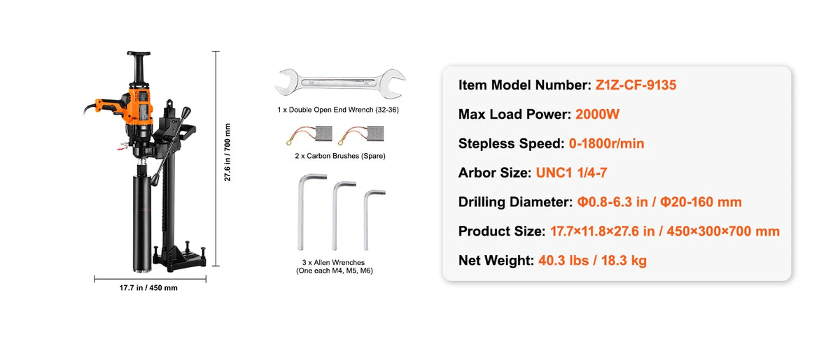 SucceBuy 2000W/2600W Handheld Core Drill Machine Drilling Diameter Wet&Dry Diamond Core Drill Rig Rugged Concrete Core Drill