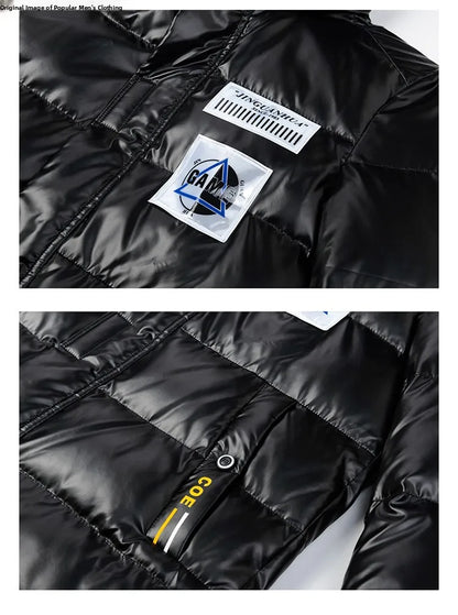 New Winter Men's down Jacket Thickened Short Bright Leather Fur Collar Warmth Anti-Cold Youth Short Stylish Polyester Fiber