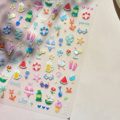 Cute Animal Face 5D Nail Art Stickers Cartoon Cat Bunny Dog Mouse Kawaii Expressions Simple Self Adhesive Manicure Decal DIY