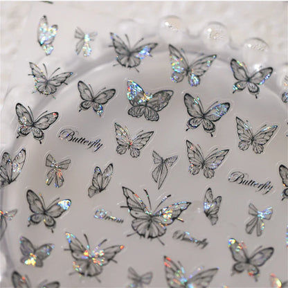 1pcs 5D Japanese Black Butterfly Nail Art Stickers Glitter Shiny Kawaii Self Adhesive Manicure Decorations Tool Decals Accessory